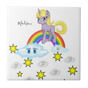 Carreau de céramique Poney Violet Arc-en-ciel Nuag