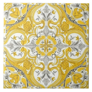 Carreau de céramique portugais jaune et blanc