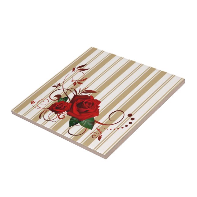 Carreau de céramique rayé Beige & Blanc Rayé Rouge (Côté)