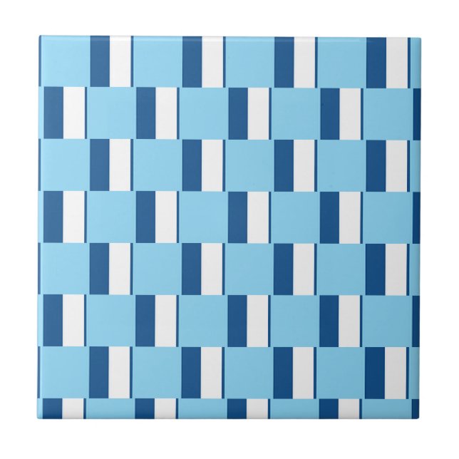Carreau de céramique rayé bleu et blanc (Devant)