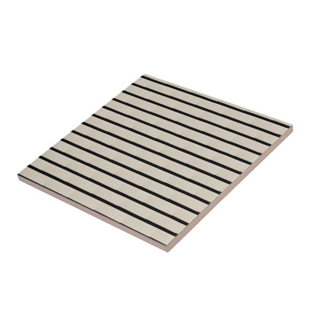 Carreau de céramique rayé noir et beige (Côté)