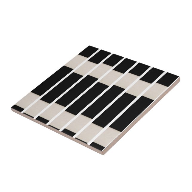 Carreau de céramique rayé noir et beige (Côté)