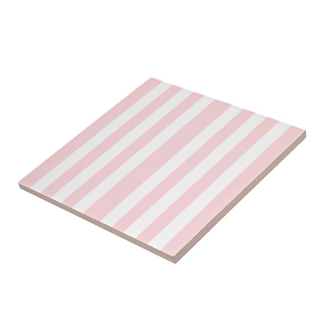 Carreau de céramique rayé rose et blanc (Côté)