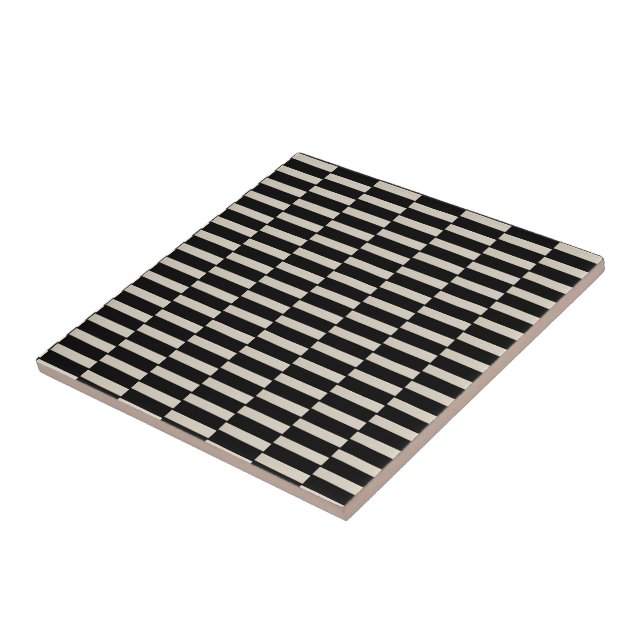 Carreau de céramique rayure noire et beige (Côté)