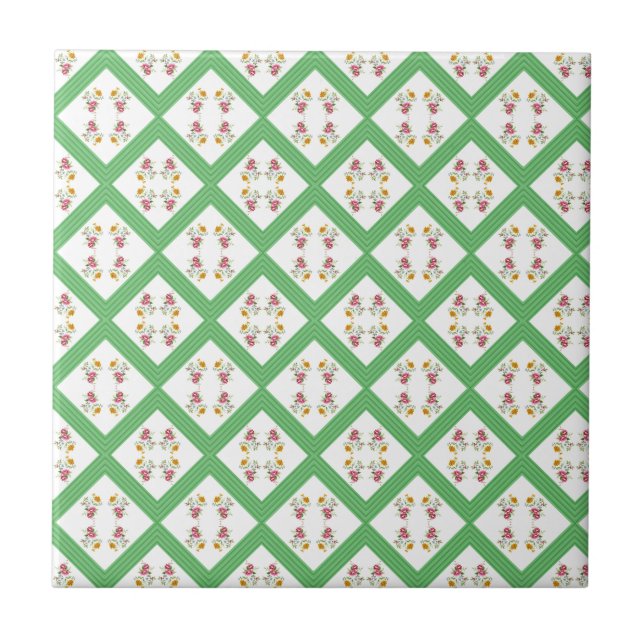 Carreau de céramique Rayure verte Floral (Devant)
