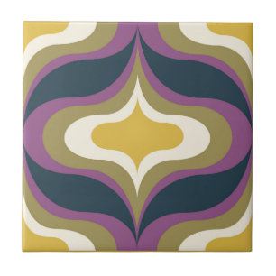 Carreau de céramique rétro vert navy jaune blanc