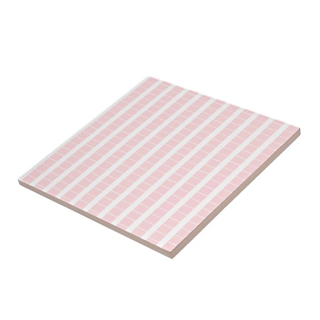 Carreau de céramique rose et blanc à rayures carré (Côté)