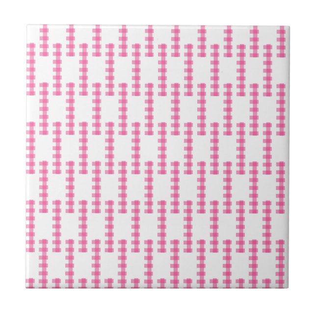 Carreau de céramique rose et blanc à rayures carré (Devant)