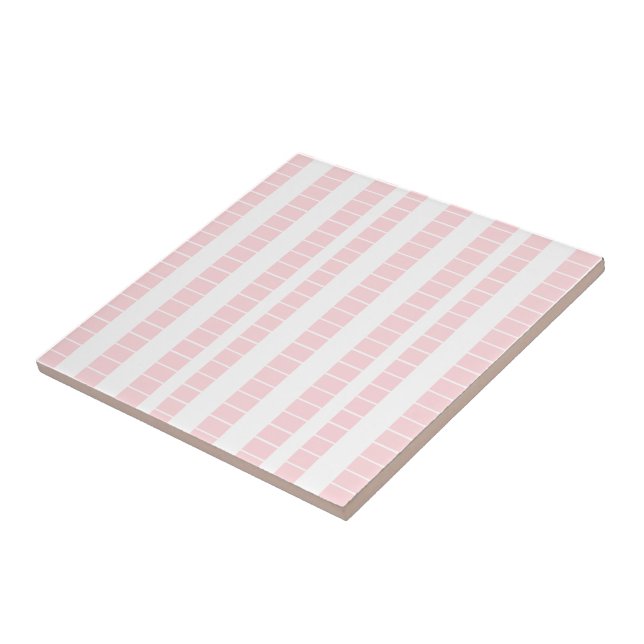 Carreau de céramique rose et blanc rayé (Côté)