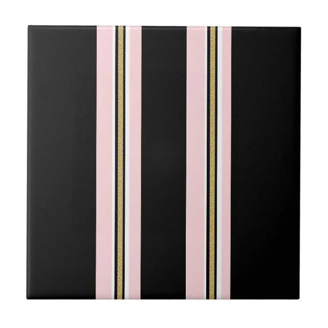 Carreau de céramique rose et blanc rayure noire or (Devant)