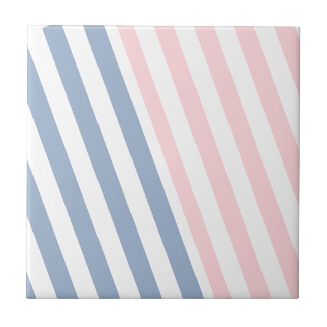 Carreau de céramique rose et bleu rayé (Devant)