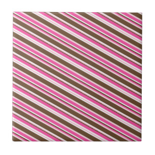 Carreau de céramique rose marron blanc rayé