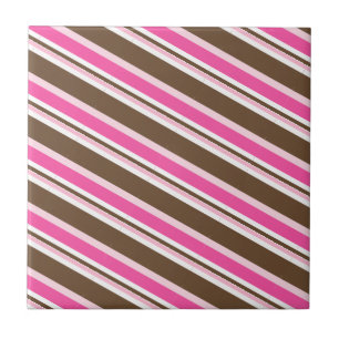 Carreau de céramique rose marron blanc rayé