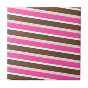 Carreau de céramique rose marron blanc rayé
