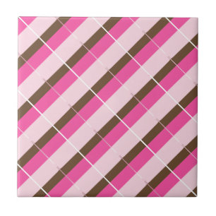 Carreau de céramique rose marron blanc rayé