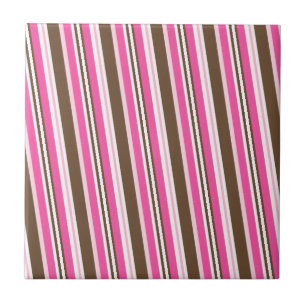 Carreau de céramique rose marron blanc rayé