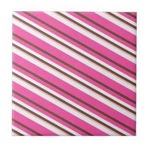 Carreau de céramique rose marron blanc rayé
