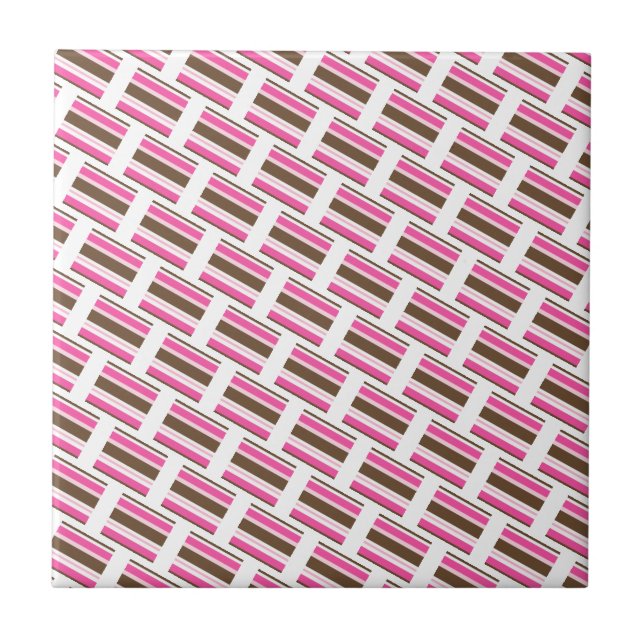 Carreau de céramique rose marron blanc rayure (Devant)