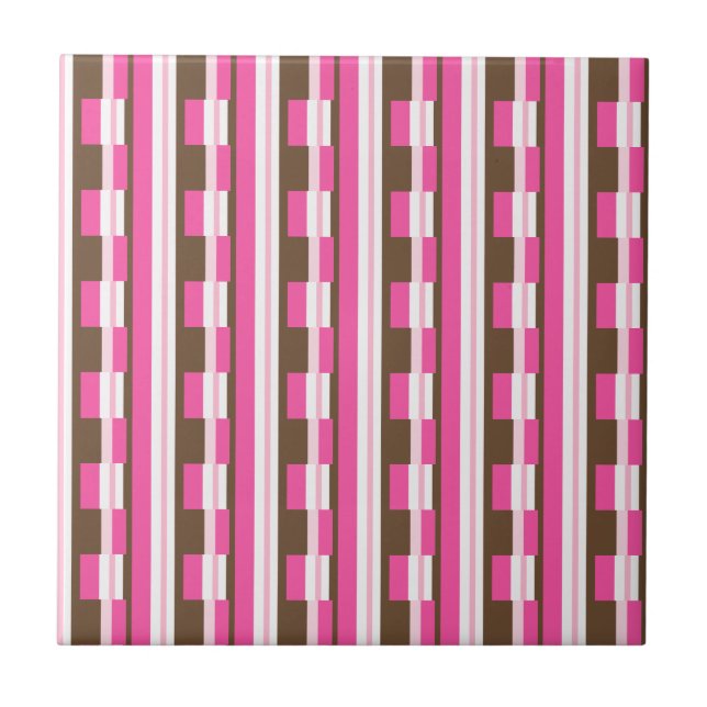 Carreau de céramique rose marron blanc rayure (Devant)