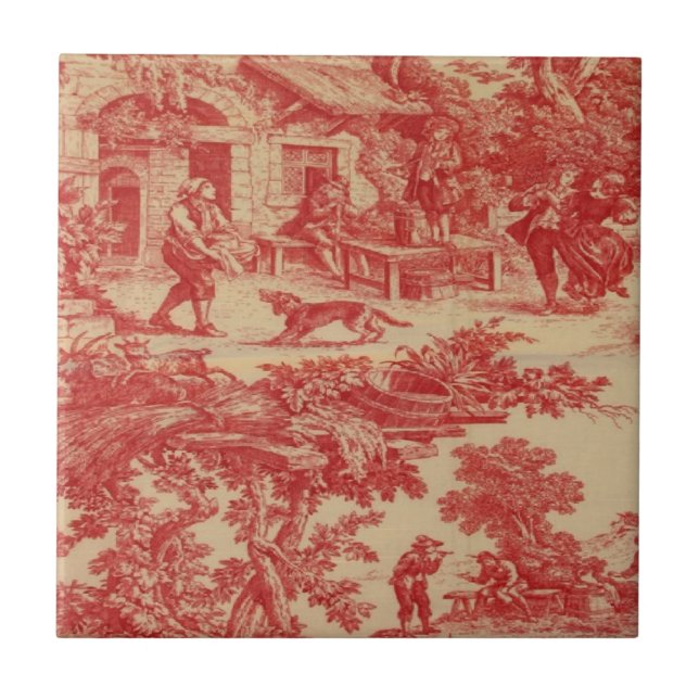 Carreau de céramique rouge de CreamToile de pays (Devant)