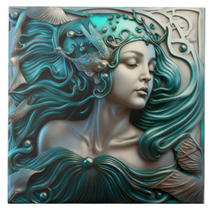 Carreau de céramique sirène à effet 3D bronze