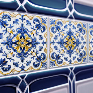 Carreau de céramique Talavera Azulejo bleu et jaun