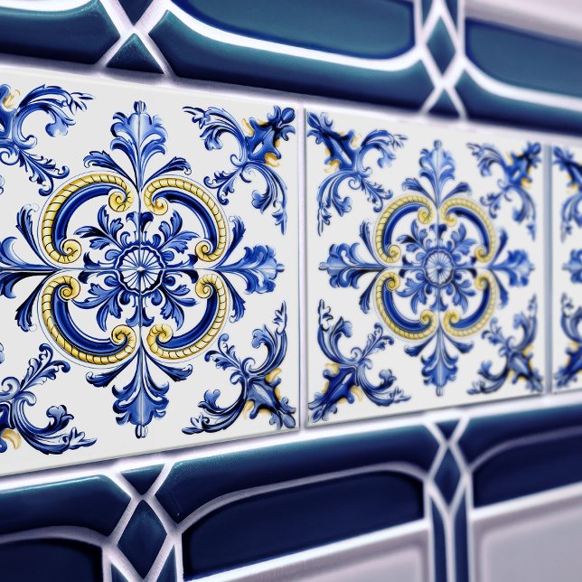 Carreau de céramique Talavera Azulejo Bleu & Jaune (Créateur téléchargé)