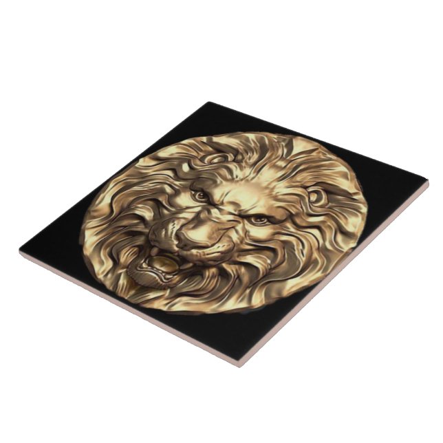 Carreau de céramique Tête de lion doré rugissant (Côté)