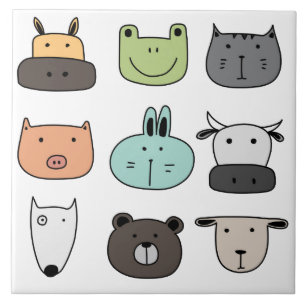 Carreau de céramique - Têtes d'animaux amusants