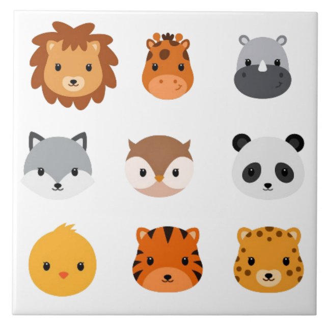 Carreau de céramique - Têtes de bébés animaux 3 (Devant)