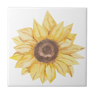 Carreau de céramique tournesol aquarelle jaune