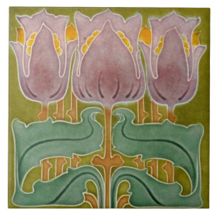 Carreau de céramique - Tulipes Art Nouveau Craquel