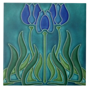 Carreau de céramique - Tulipes bleues vintage Art