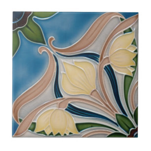 Carreau de céramique - Tulipes Crème Art Nouveau