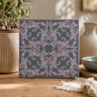 Carreau de céramique vintage Paisley en bleu ardoi