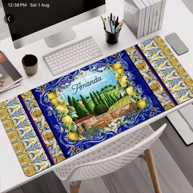 Carreau de Citron de Majolique Italienne Bleu d'Ét (Créateur téléchargé)
