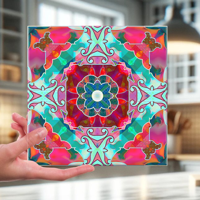 Carreau de conception abstrait d'Imaginaire géomét (Tile featuring an abstract geometric kaleidoscope pattern inspired in a variety of colors)