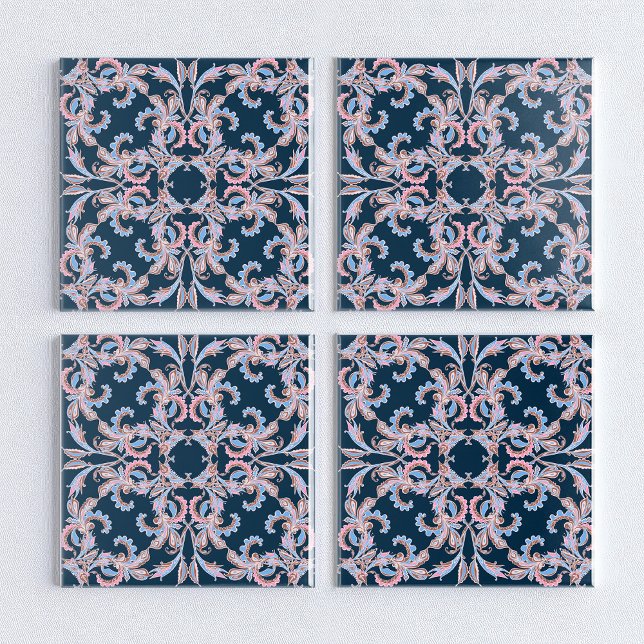 Carreau de filigrane floral orné en bleu de minuit (Créateur téléchargé)
