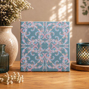 Carreau de filigrane floral orné en bleu sarcelle