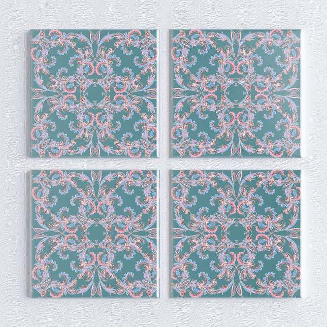 Carreau de filigrane floral orné en bleu sarcelle (Créateur téléchargé)