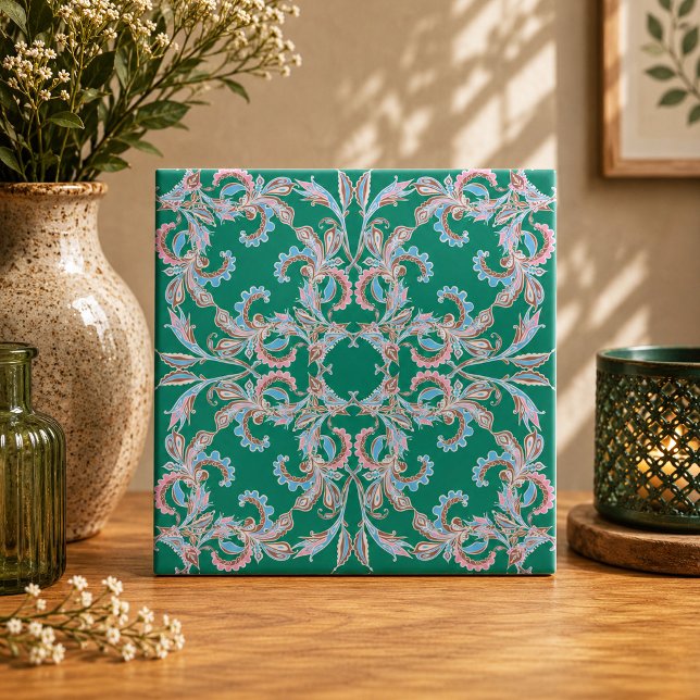 Carreau de filigrane floral orné en vert émeraude (Créateur téléchargé)