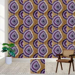Carreau De Géode De Matrice En Or Et Violet Chatoy