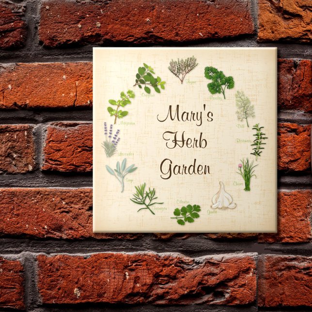 Carreau de jardin d'herbes personnalisé (Custom Herb Garden Tile.
Decor for your special garden! Fragrant, flavorful herbs and spices.)