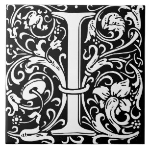 Carreau de lettre I monogramme d'alphabet floral