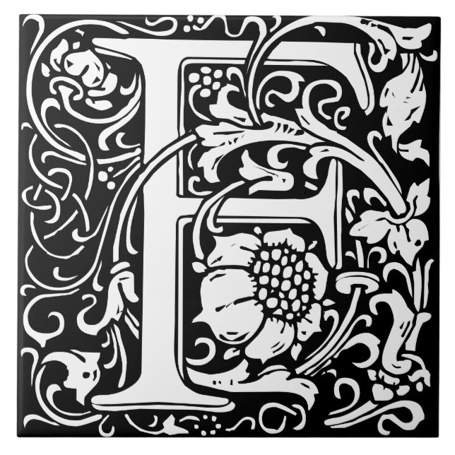 Carreau de lettre monogramme alphabet floral F (Devant)