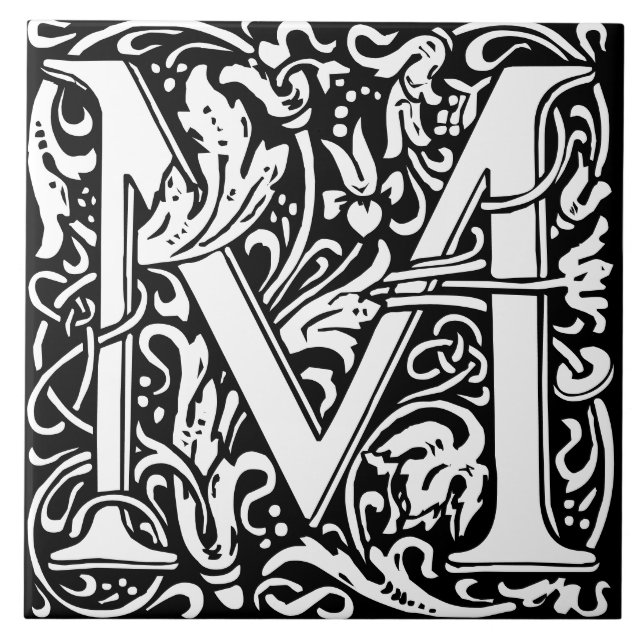 Carreau de lettre monogramme alphabet floral M (Devant)