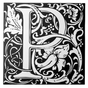 Carreau de lettre P monogramme d'alphabet floral