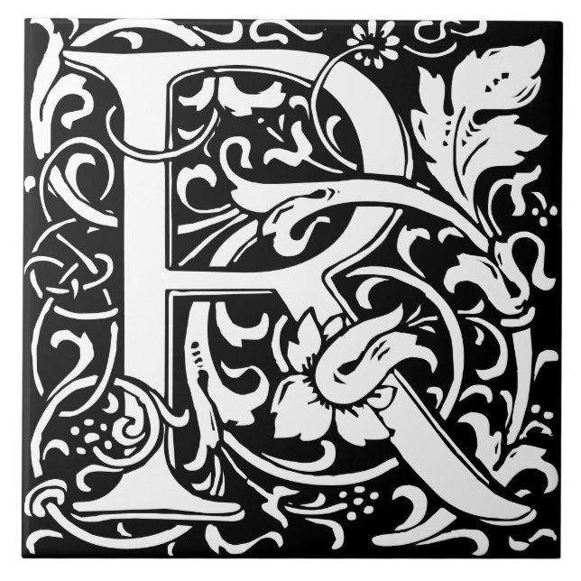 Carreau de lettre R monogramme d'alphabet floral (Devant)