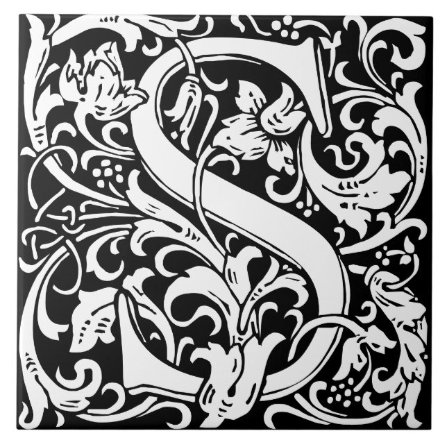 Carreau de lettre S monogramme d'alphabet floral (Devant)