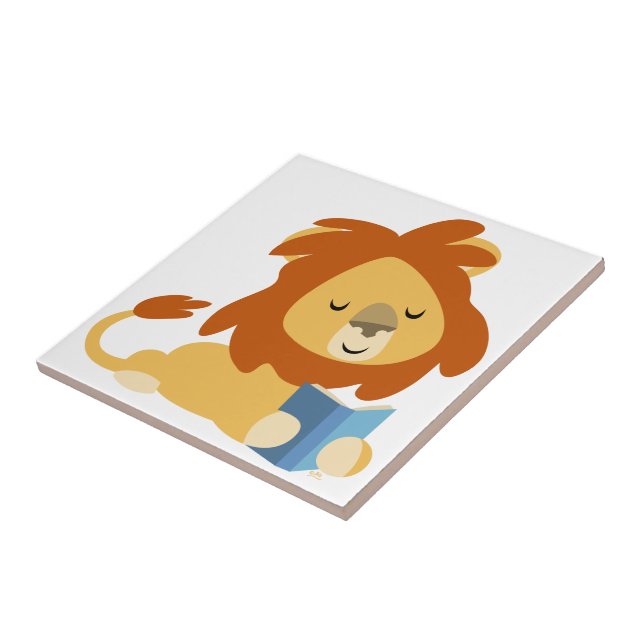 Carreau de lion de dessin animé de lecture mignon (Côté)